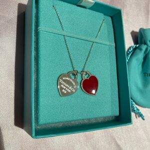 Return to Tiffany Double Heart Pendant Necklace- Red Enamel, Adjustable